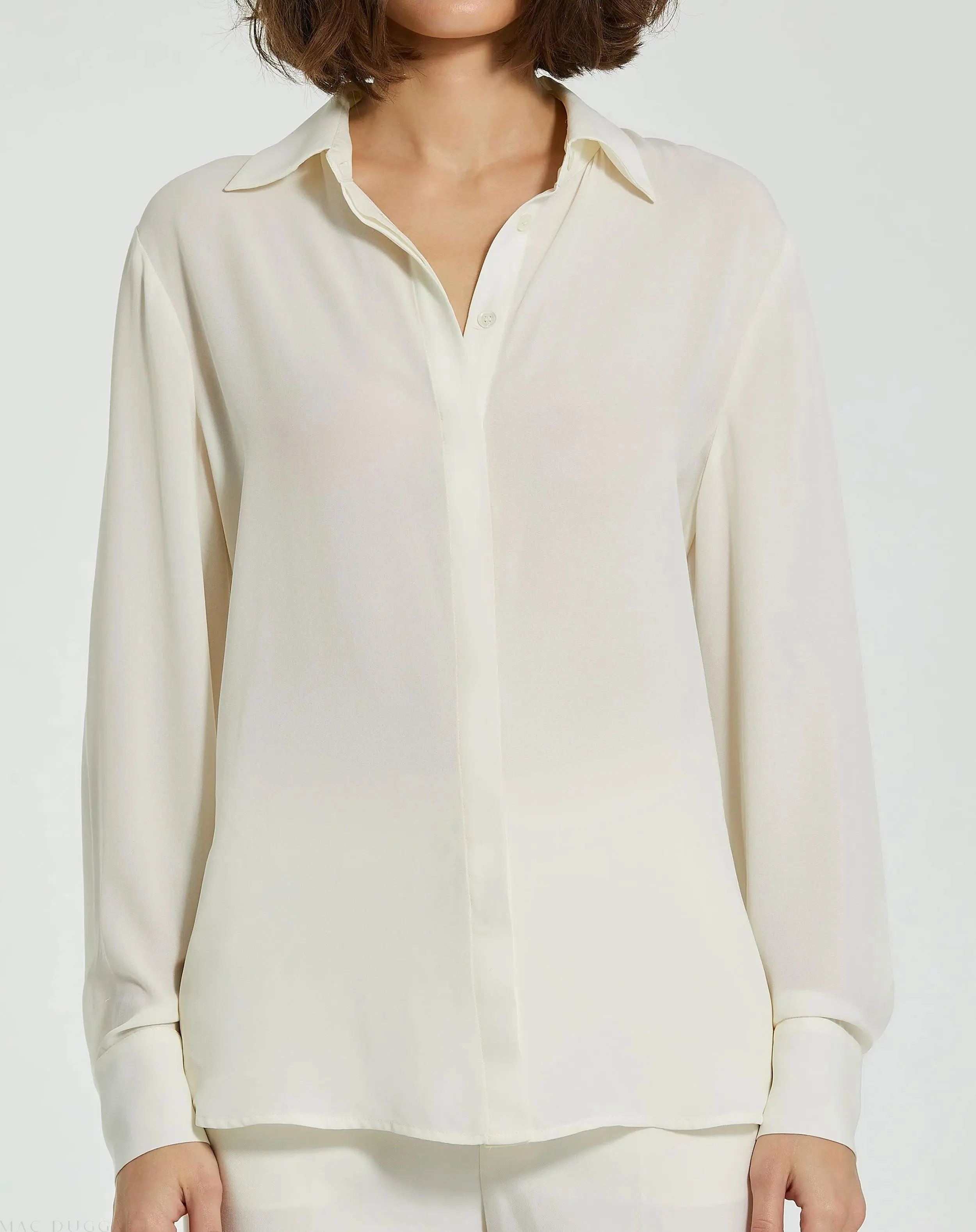 The Bentley White Long Sleeve Button Up Georgette Blouse - FINAL SALE