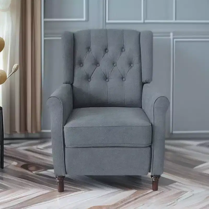 Push Back Recliner Chair, Linen Fabric Reclining Lounge Chair, Adjustable Reclining Sofa With Upholstered Seat