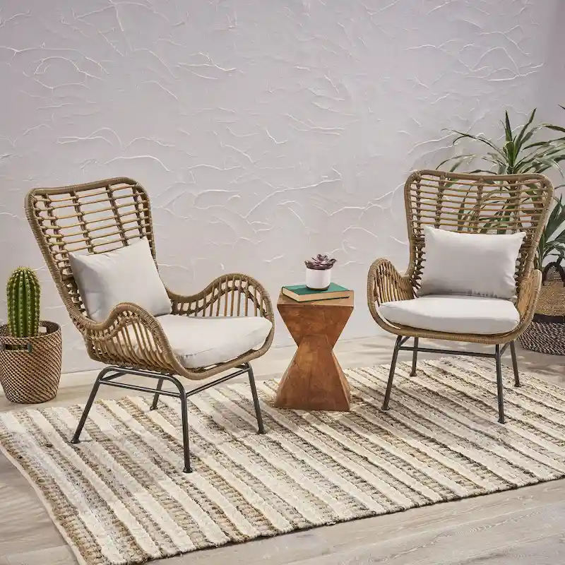 Indoor Wicker Club Chairs with Cushions (Set of 2)