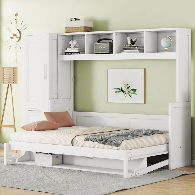 Full/Queen Smart Murphy Bed with Wardrobe & Storage, Space-Saving System