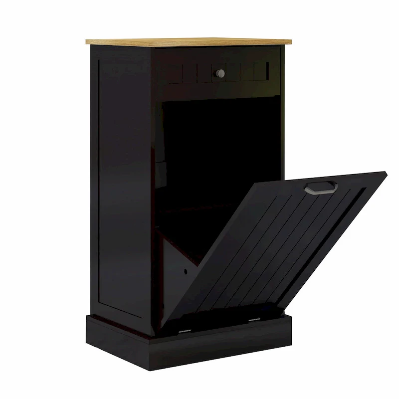 White Tilt-Out Trash Cabinet with Drawer - Single Compartment for Kitchen