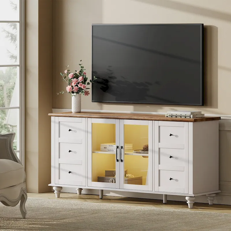 Farmhouse Sliding Barn Door TV Stands Storage Cabinets Entertainment Stand for TVs Up to 65