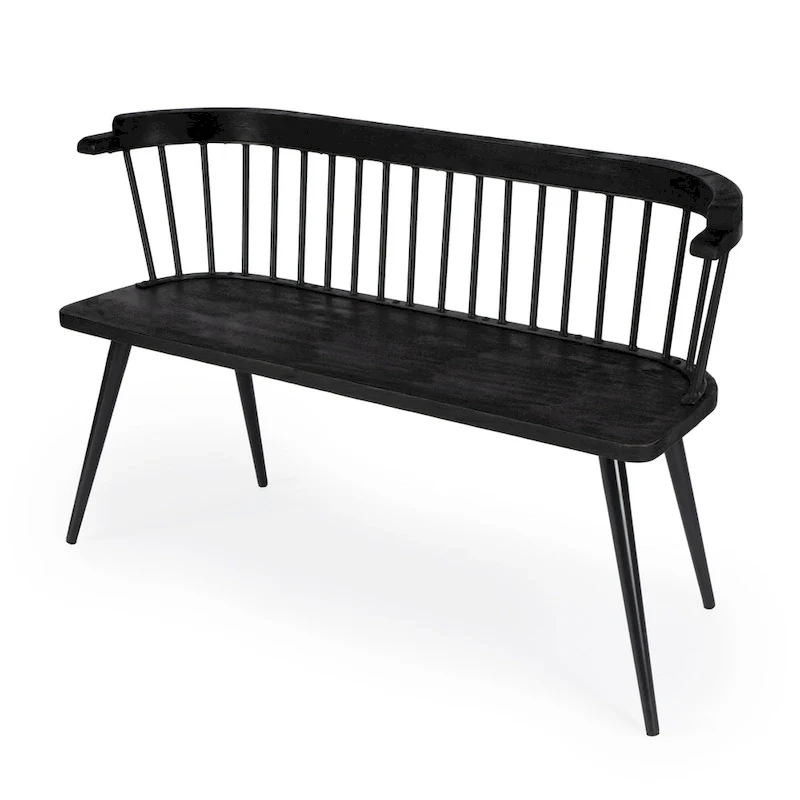 Spindle Back Bench - Solid Mango Wood & Iron Frame, 48.25