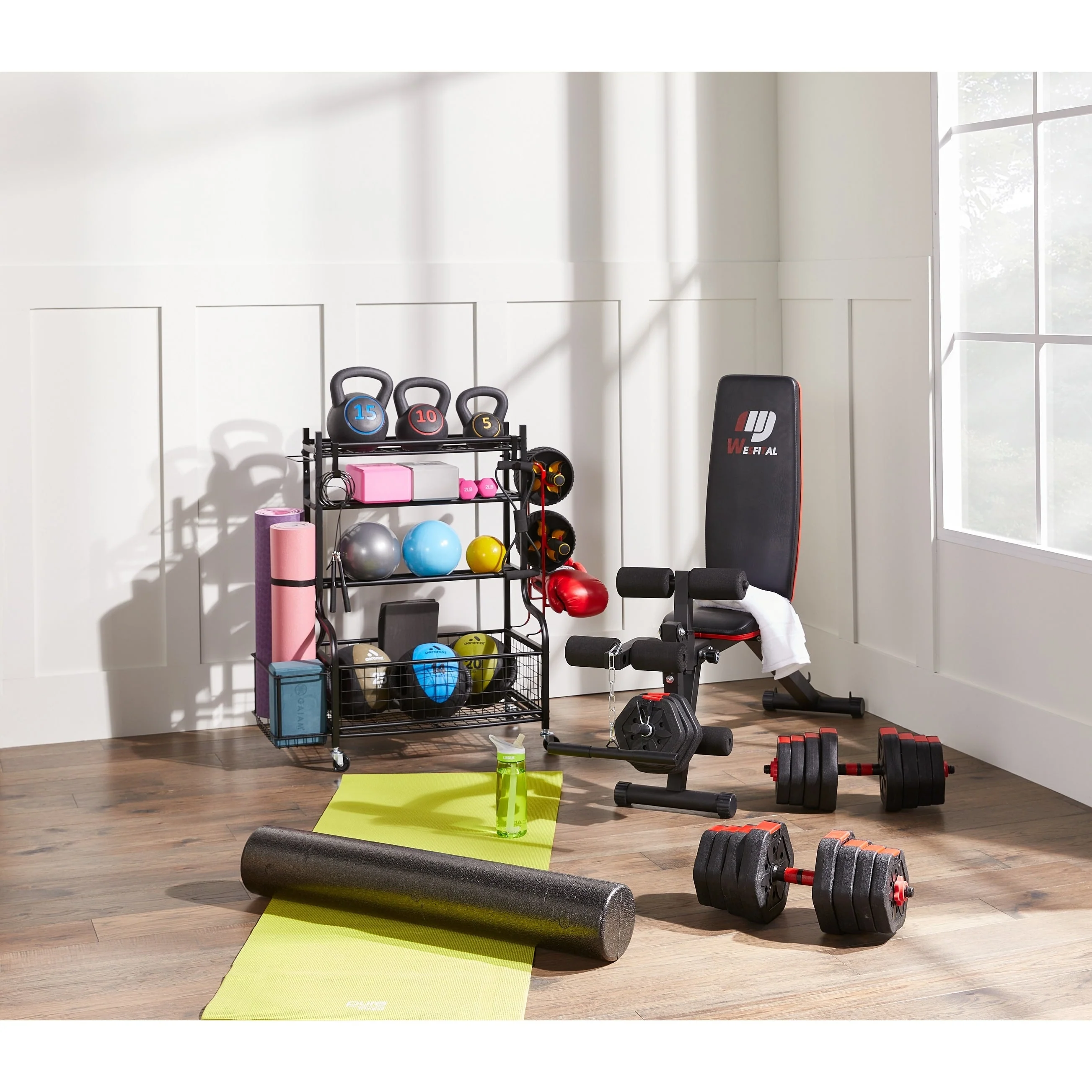 Dumbbell Rack, Weight Rack, Home Gym Storage for Yoga Mat and Balls, Equipment Organzier