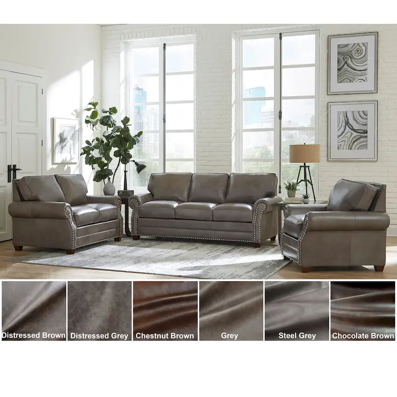 Made in USA Vernon Top Grain Leather Sofa, Loveseat and Chair