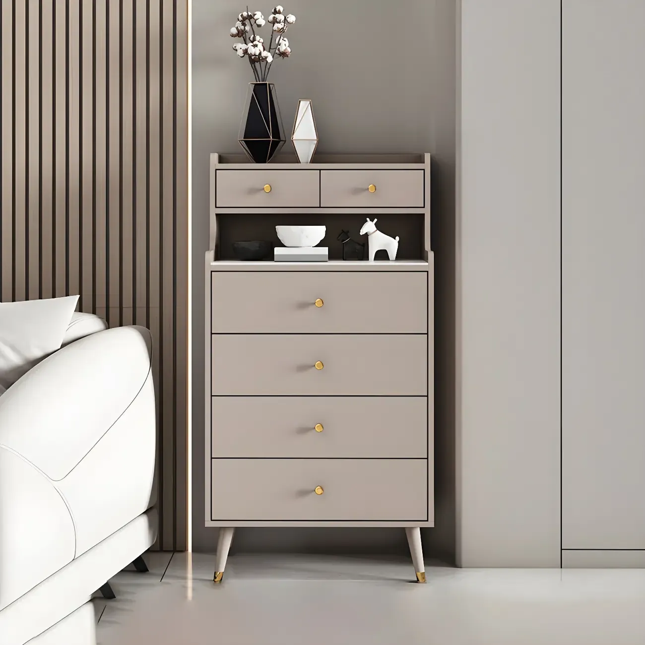 Modern Wooden Vertical Dresser with 6 Drawers