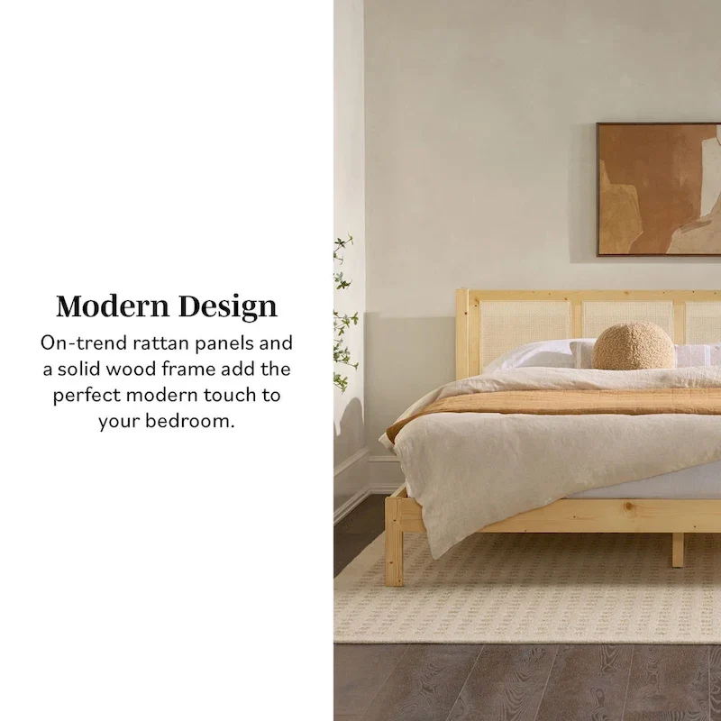 Middlebrook Designs Boho Solid Wood Rattan Headboard King Bedframe