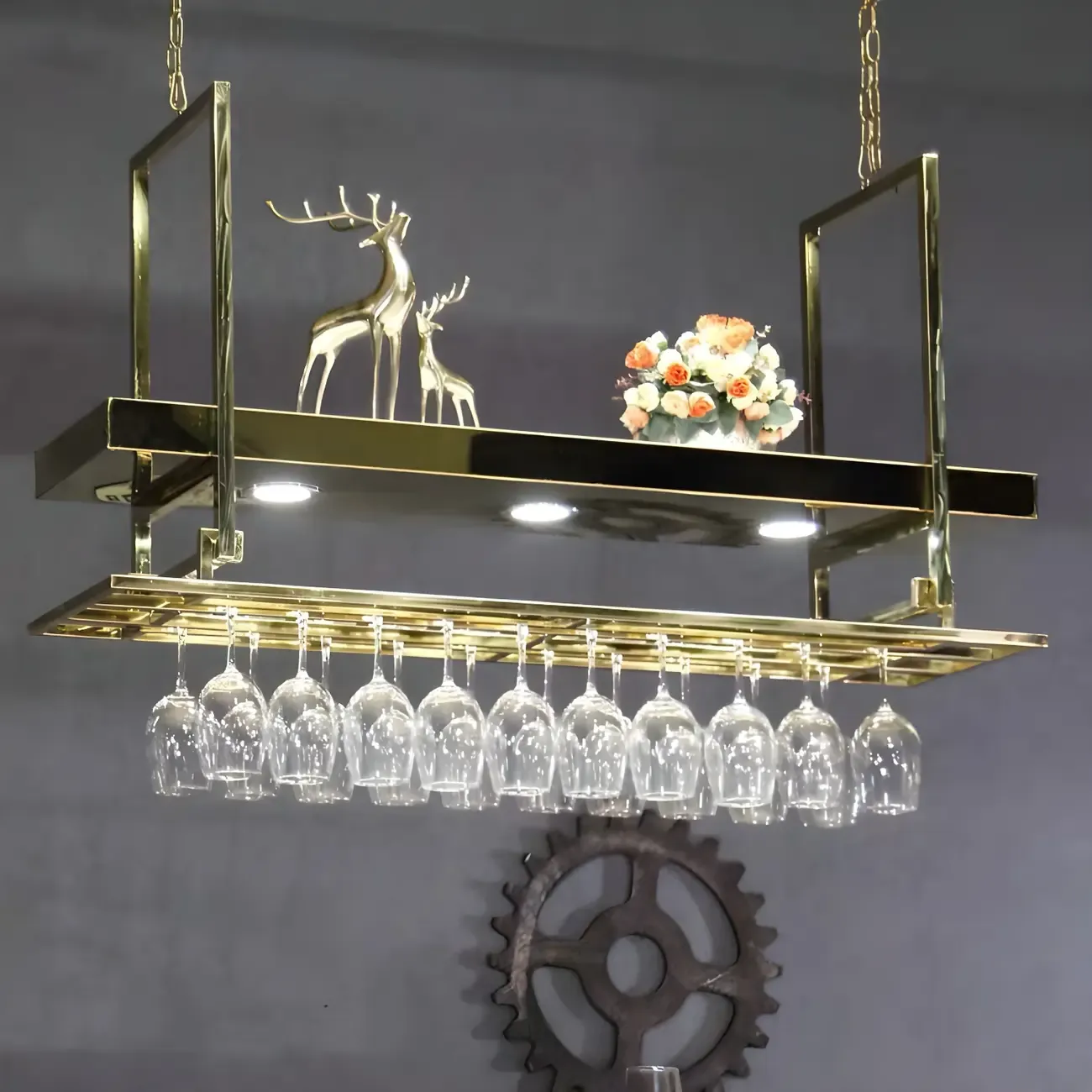 Glam Gold Metal Hanging Wine Glass Rack