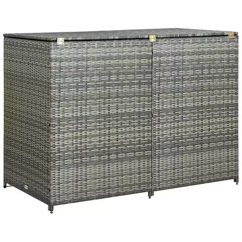 vidaXL Double Wheelie Bin Shed with Lid, Poly Rattan