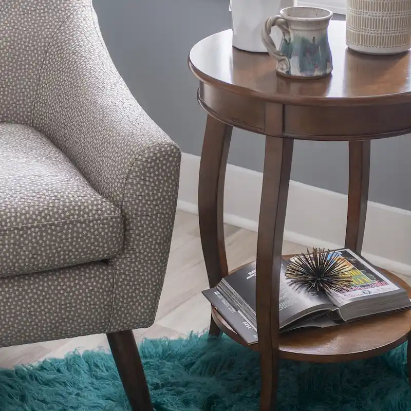 White Round Side Table with Lower Shelf & Cabriole Legs, 1-Person