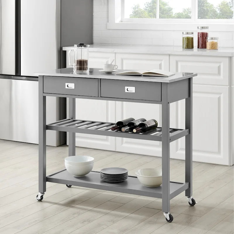 Crosley Chloe Stainless Steel Top Kitchen Island/Cart - 37H x 42W x 20D