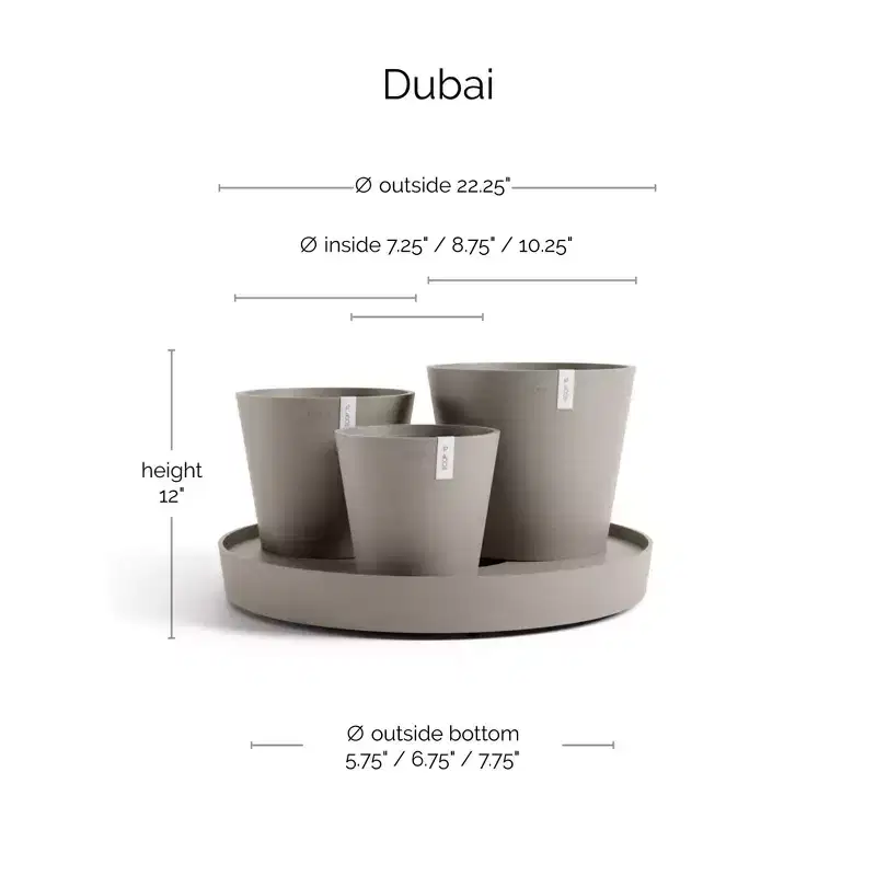 Ecopots Dubai Self Watering Durable Modern Round Indoor/Outdoor Recycled-Based Composite Flower Pot Planters w/Wheels and Saucer, Taupe, 22
