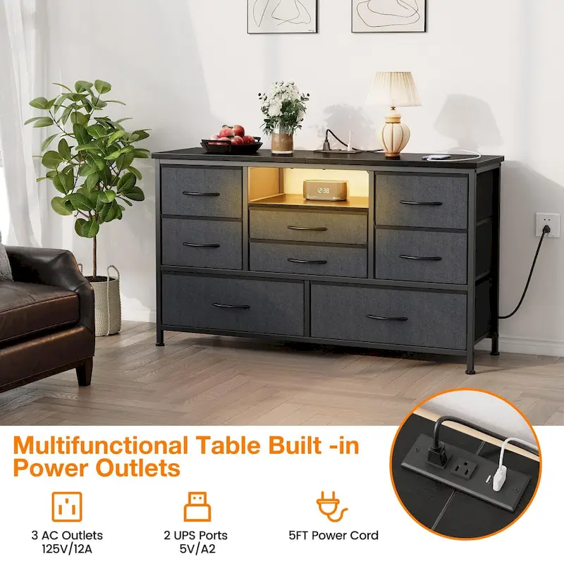 8 Dresser TV Stand with Power Outlet & LED Light