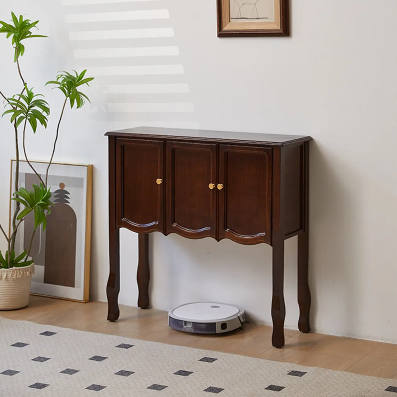 Traditional Brown Wooden Console Table with Drawers