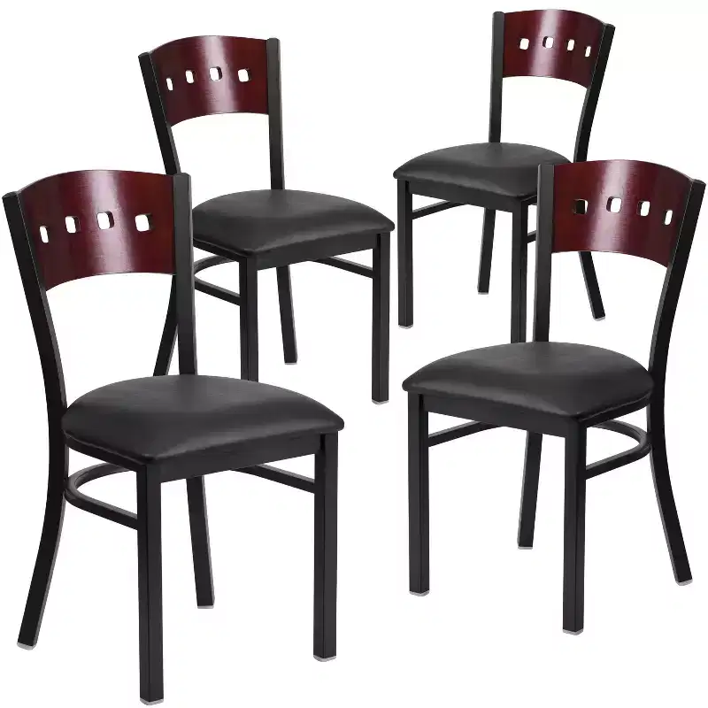 Flash Furniture 4 Pk. Hercules Series Black Decorative 4 Square Back Metal Restaurant Chair
