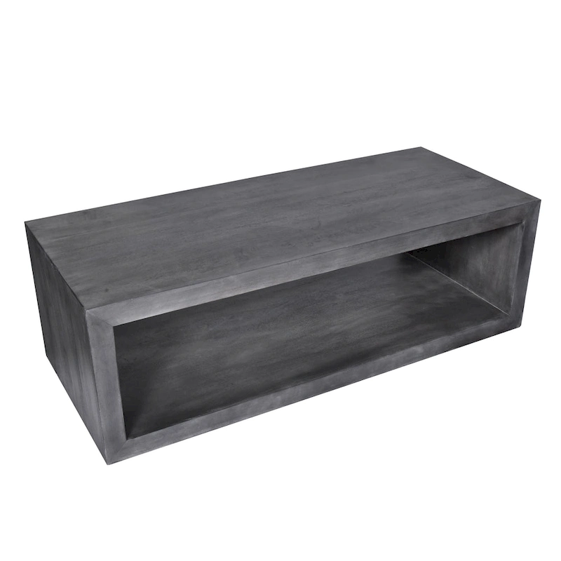 Keli 58 Inch Cube Shaped Wooden Coffee Table with Open Bottom Shelf, Charcoal Gray