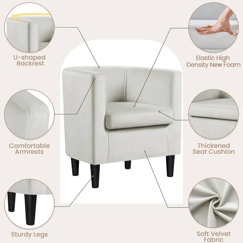 Yaheetech Modern Barrel-shaped Chair Upholstered Velvet Club Chair