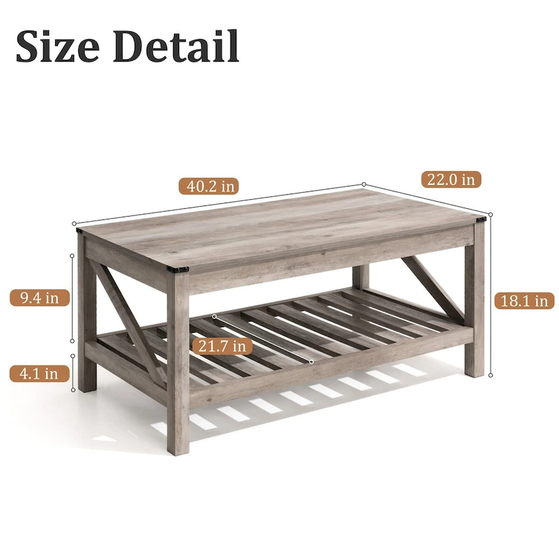 VredHom Coffee Table Center Table Tea Table with Shelf - 18.1 in H x 40.2 in W x 22 in D