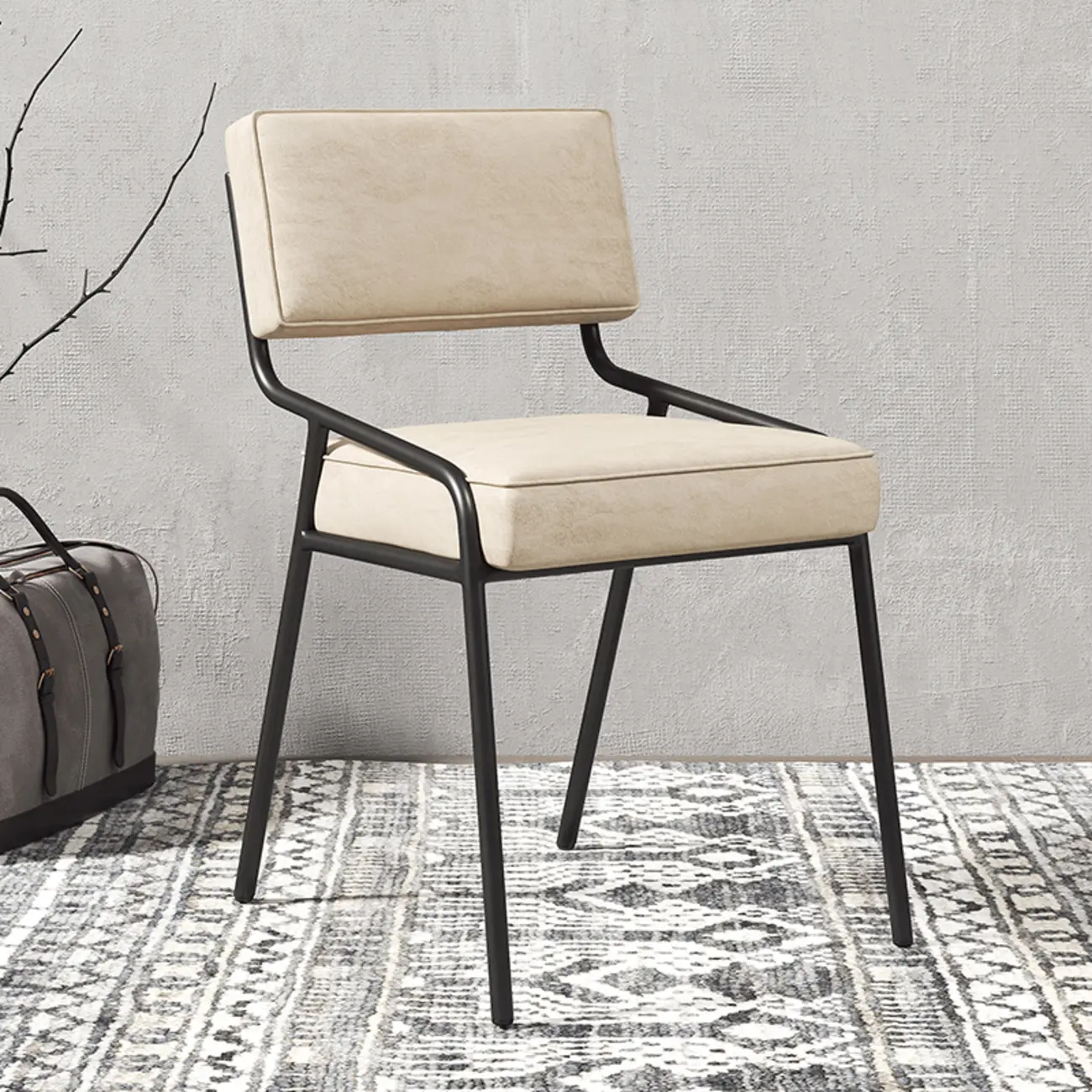Modern Rectangle Faux Leather Open Back Dining Chair