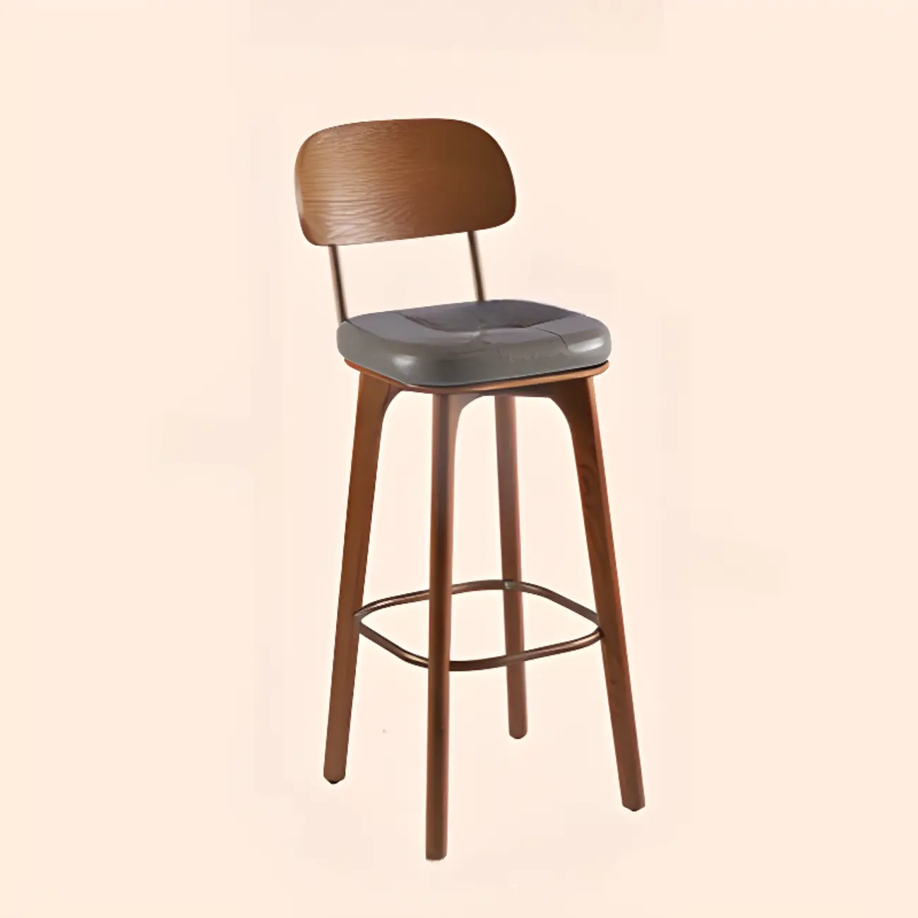 Mid-Century Modern Leather Square Bar Height Stools with Backs