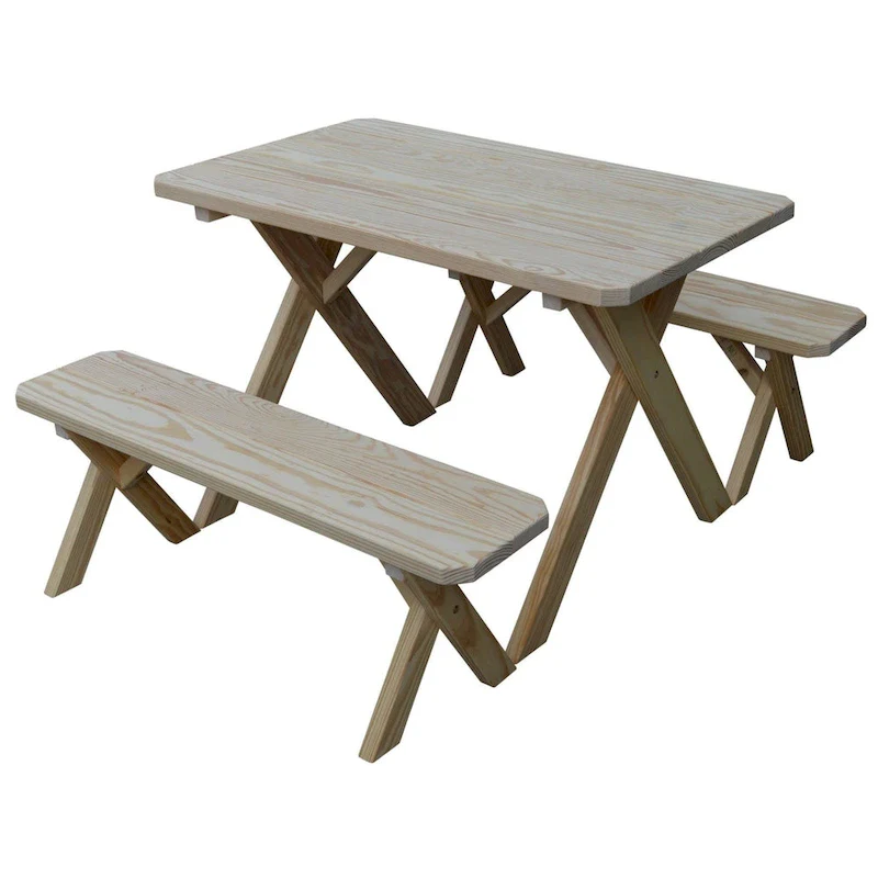 Pine 5' Cross-Leg Picnic Table with 2 Benches