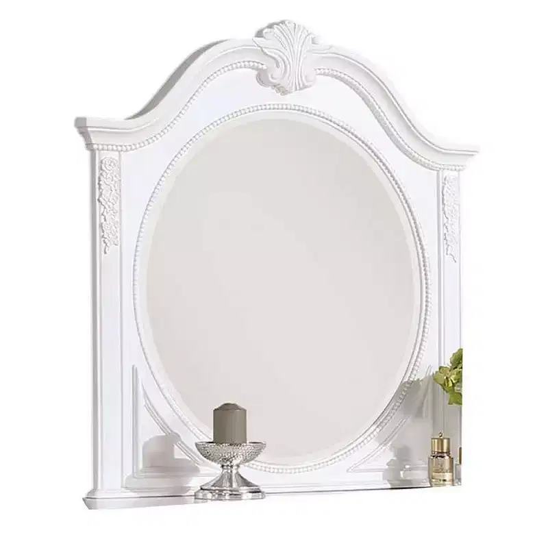 Royal Hampton Dresser Mirror, 42 Inch Carved Frame, Classic White Solid Wood