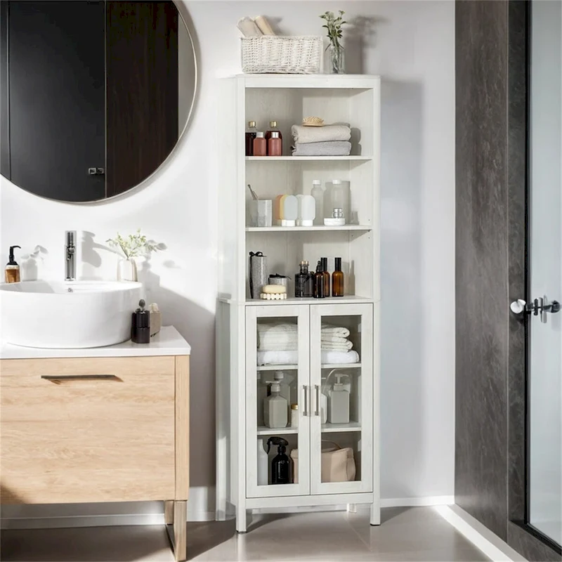Tall Bathroom Storage Cabinet w/3 Tier Shelf,Freestanding Linen Tower