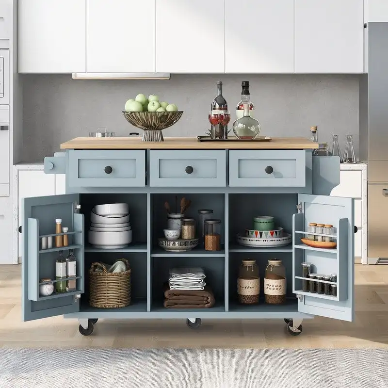 Drop-Leaf Counter top Kitchen Cart ,Kitchen Island with 3 Drawers