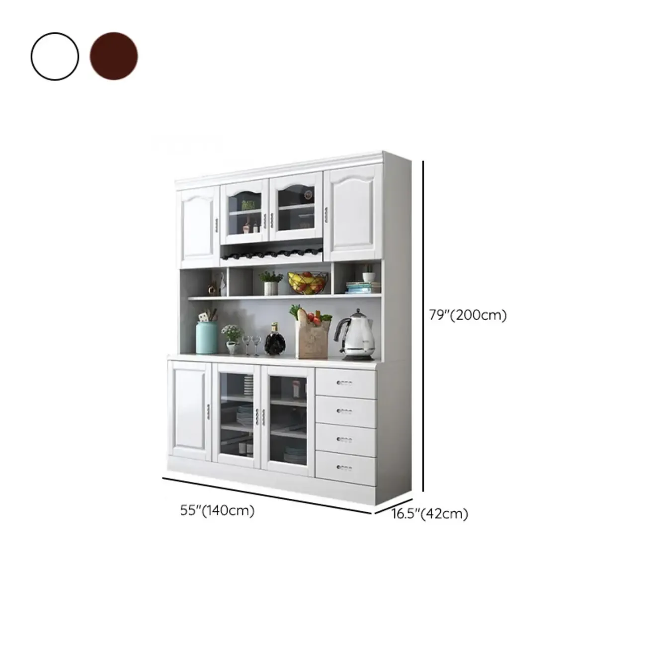 Kitchen Wooden White Cabinet Sideboard Built-in Wine Rack