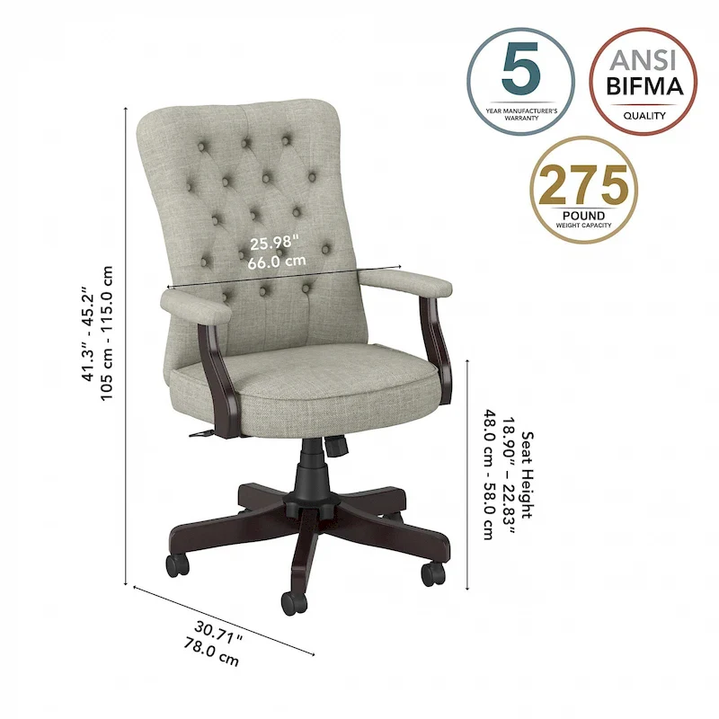 Key West High Back Tufted Office Chair with Arms by Bush Furniture