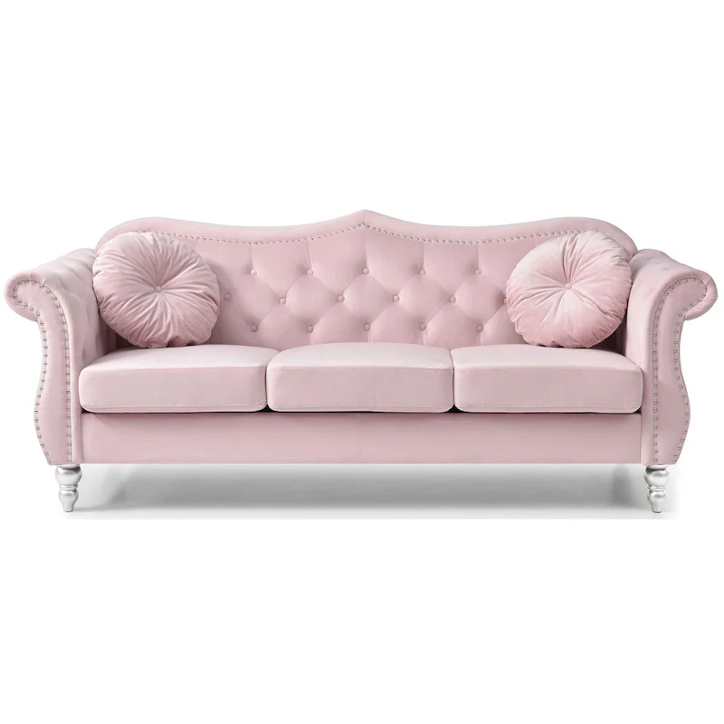 Black / Dark Gray / Burgundy / Navy / Ivory / Pink / Green Velvet Button Tufted Sofa – Glam Style, Seats 3
