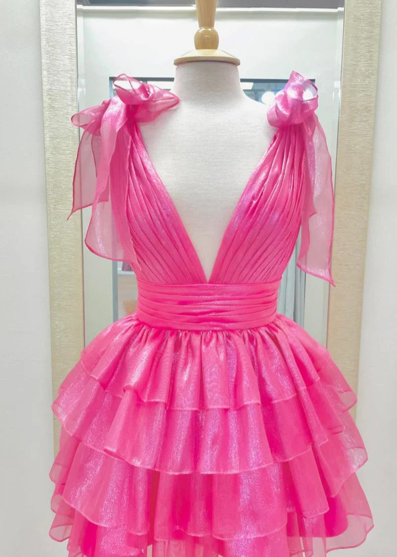 Trendy A-Line Tiered Homecoming Dress with Bow