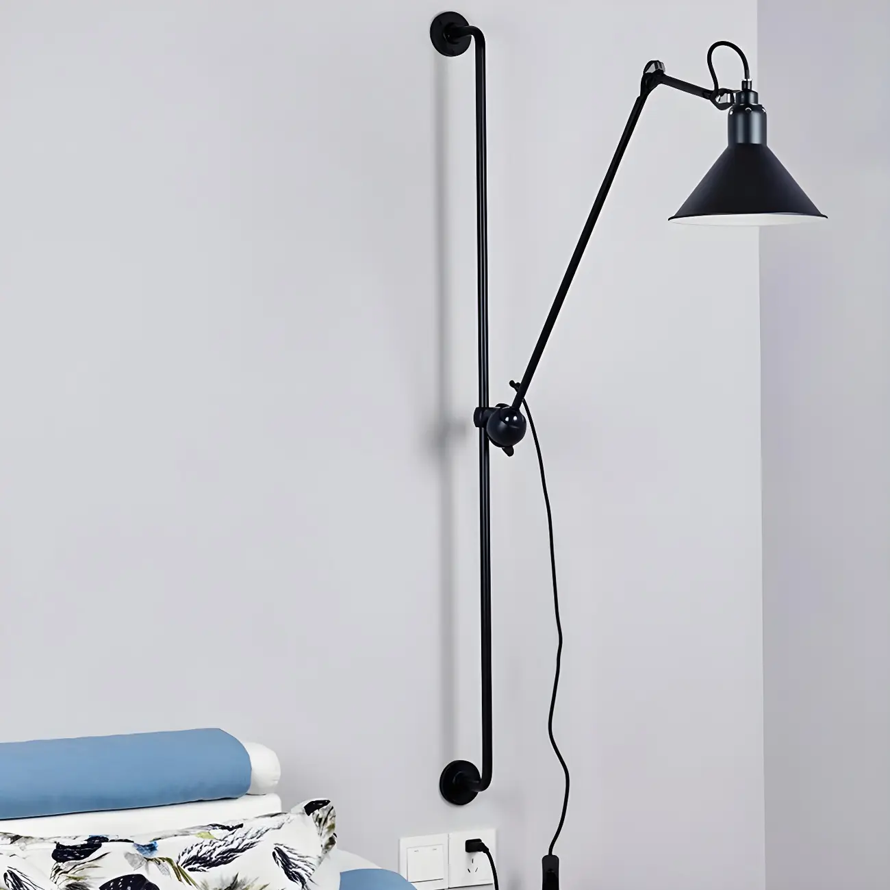 Modern Metal Black Adjustable Swing Arm Wall Light