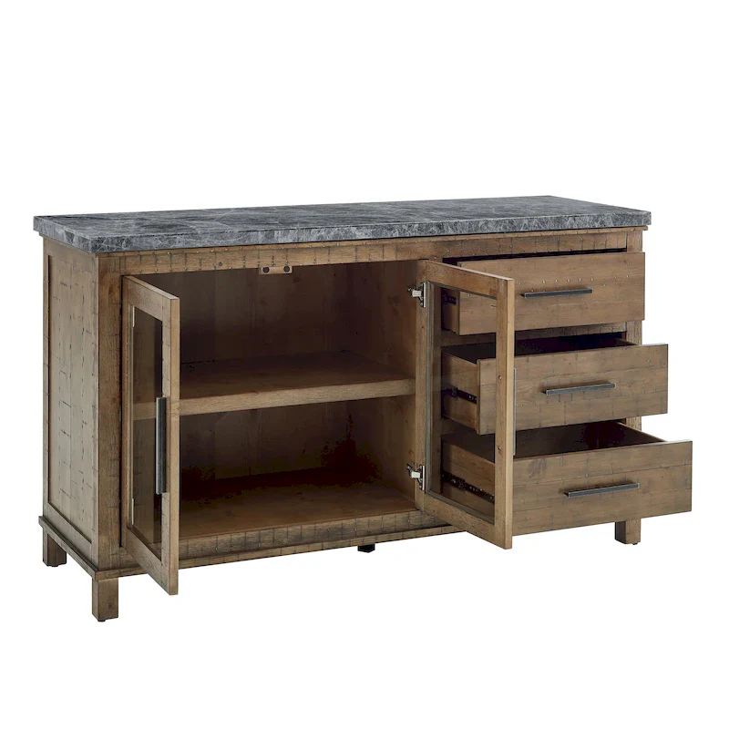 Grey / White Marble Top Farmhouse Style Dining Server Sideboard