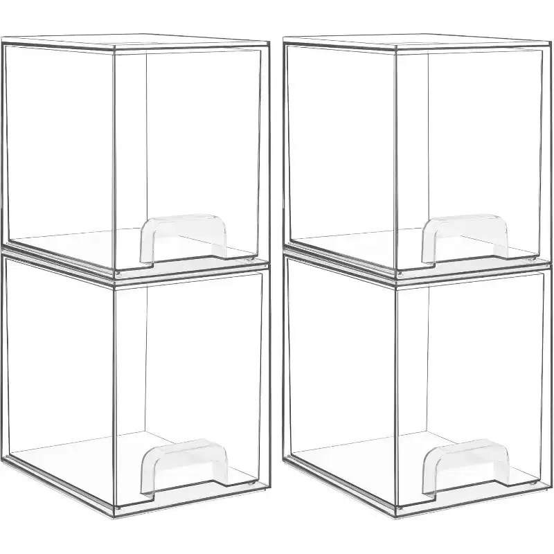 Vtopmart 4 Pack 7.6 H Plastic Clear Stackable Storage Drawers, for Vanity, Bathroom, Kitchen, Cabinet Organization