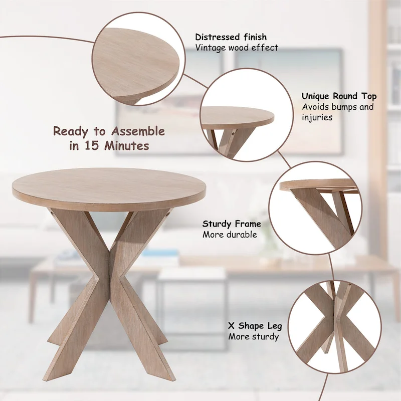 COZAYH Farmhouse Cross Leg End Table