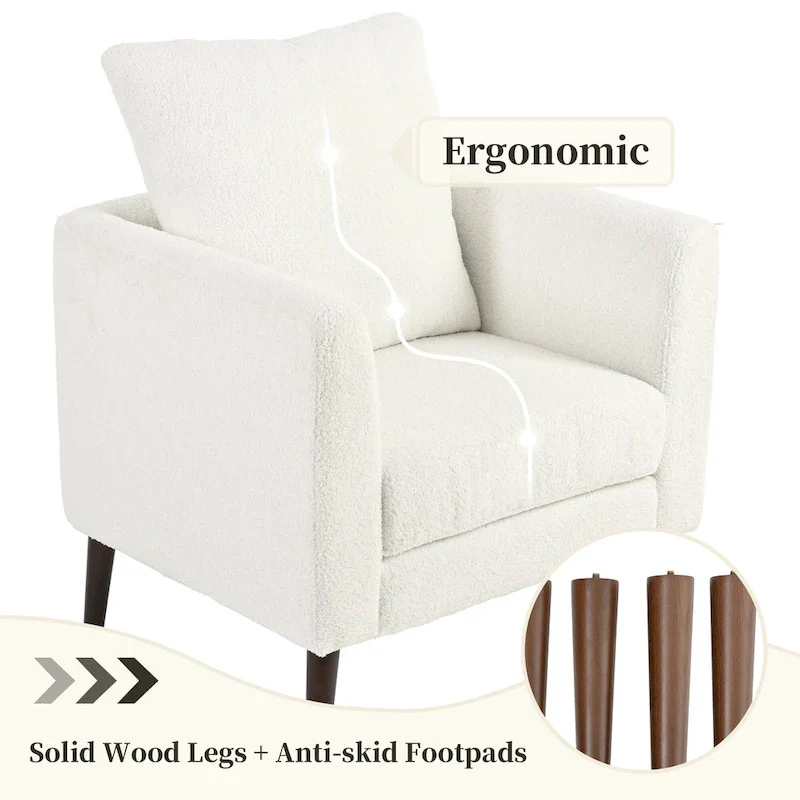 Modern 26.77 Upholstered Arm Chair with Solid Wood Legs and Waist Pillow
