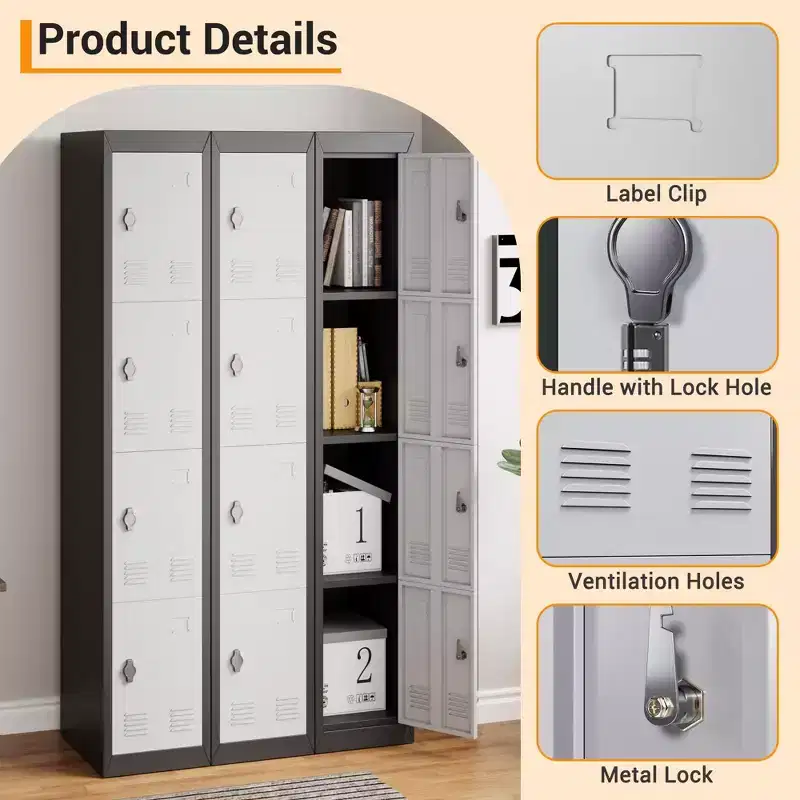 High-grade steel storage cabinet with adjustable shelves and rust-proof safety design, suitable for offices, schools, garages, and gyms.