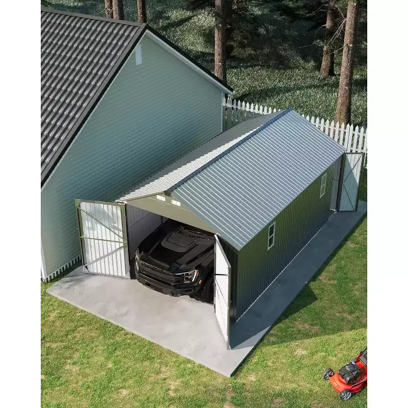 12x20 ft Enclosed Metal Car Port, Vertical Steel Roof, All-Weather Use, Metal Garage Shed