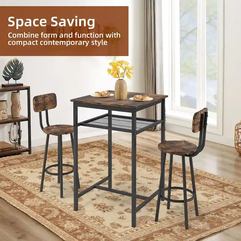 3-Piece Bar Table Set with Metal Shelf,Small Pub Table Set,Dining Set