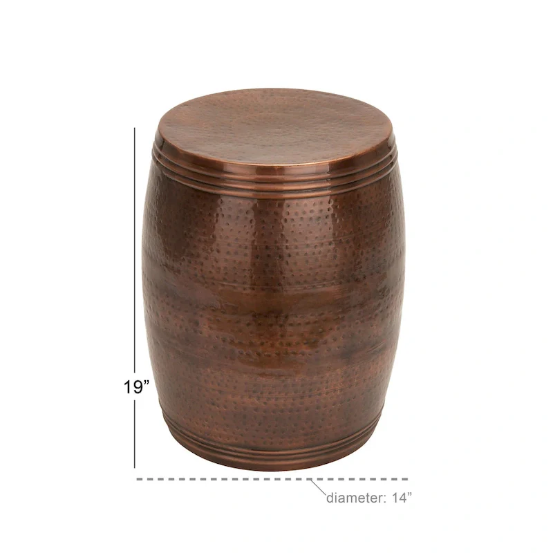 Metal Handmade Drum Shaped Accent Table with Hammered Design - Brown, Silver, Copper, Gold