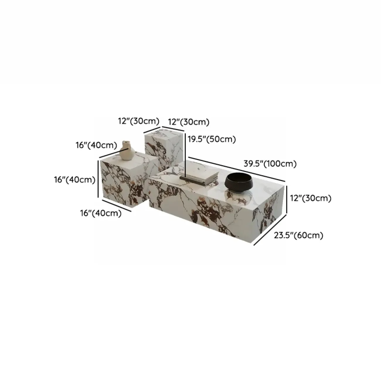 Modern Rectangular Gray Stone Coffee Table