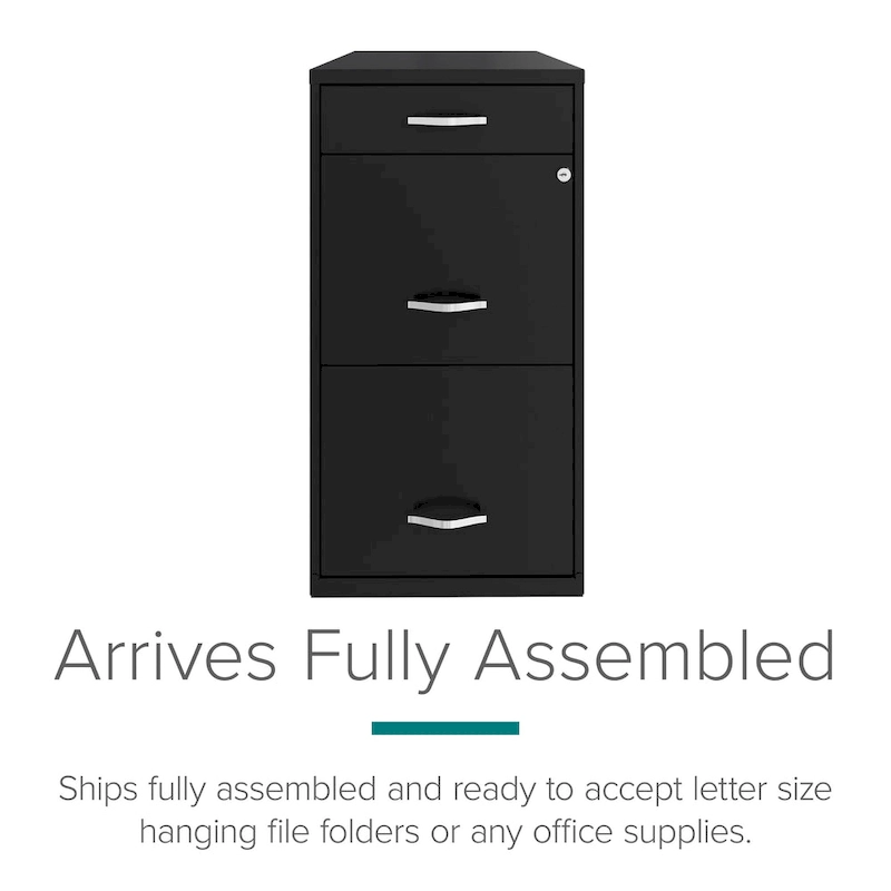 Space Solutions 18 Deep 3 Drawer Metal File Cabinet, Black