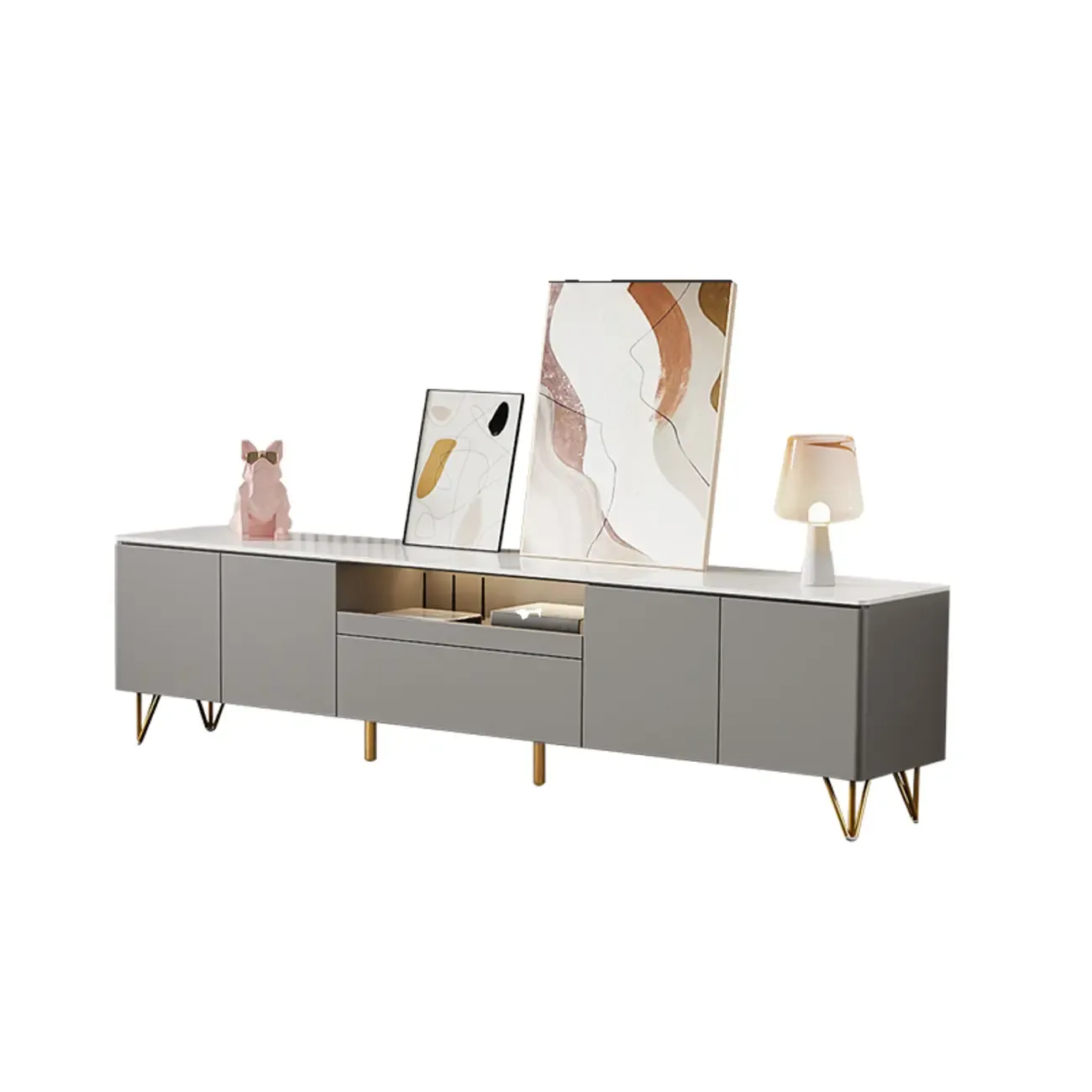 Modern Stone TV Stand with Soft Close Drawers