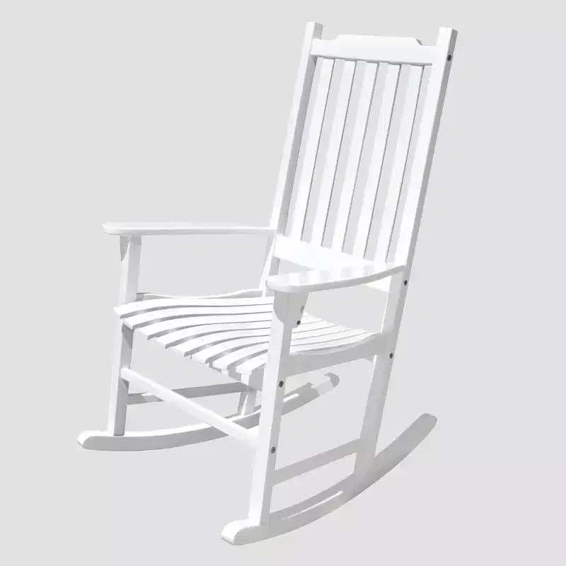 Traditional Patio Rocking Chair - Merry Products: Acacia Wood, Water-Resistant, White