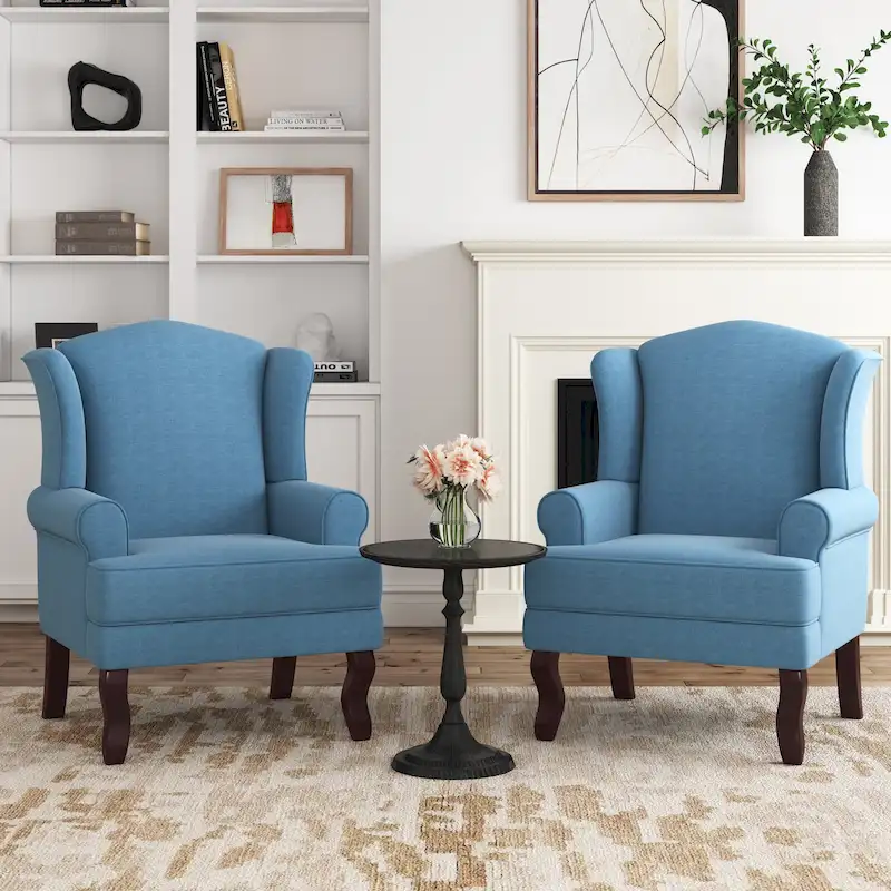 Set of 2 Elegant Living Room Wing Back Arm Chair Upholstered Accent Chair