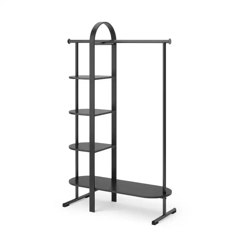Umbra Bellwood Garment Rack Black: Eucalyptus Frame, Fixed Rod & Shelf, 65.74" Height, 121 lbs Capacity, Assembly Tools Included