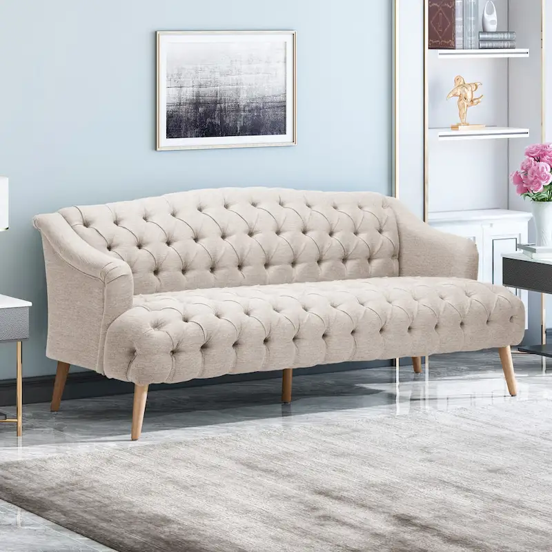 Modern 73.25 Button Tufted 3-Seater Sofa with Birch Legs