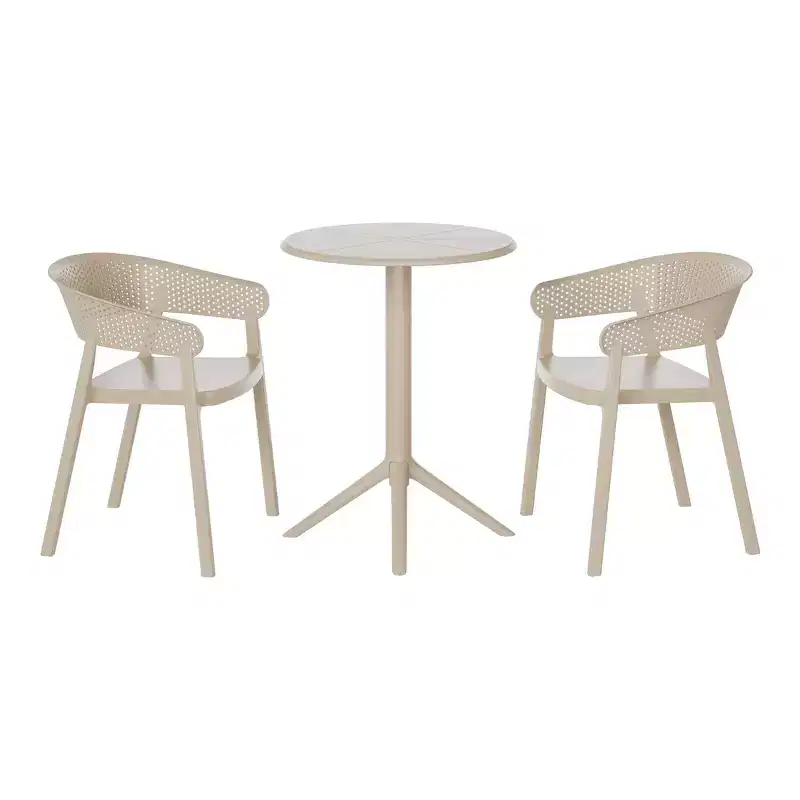 WestinTrends Playa 3-Piece Outdoor Resin Patio Bistro Table Set with Stackable Patio Dining Side Chairs, Sand