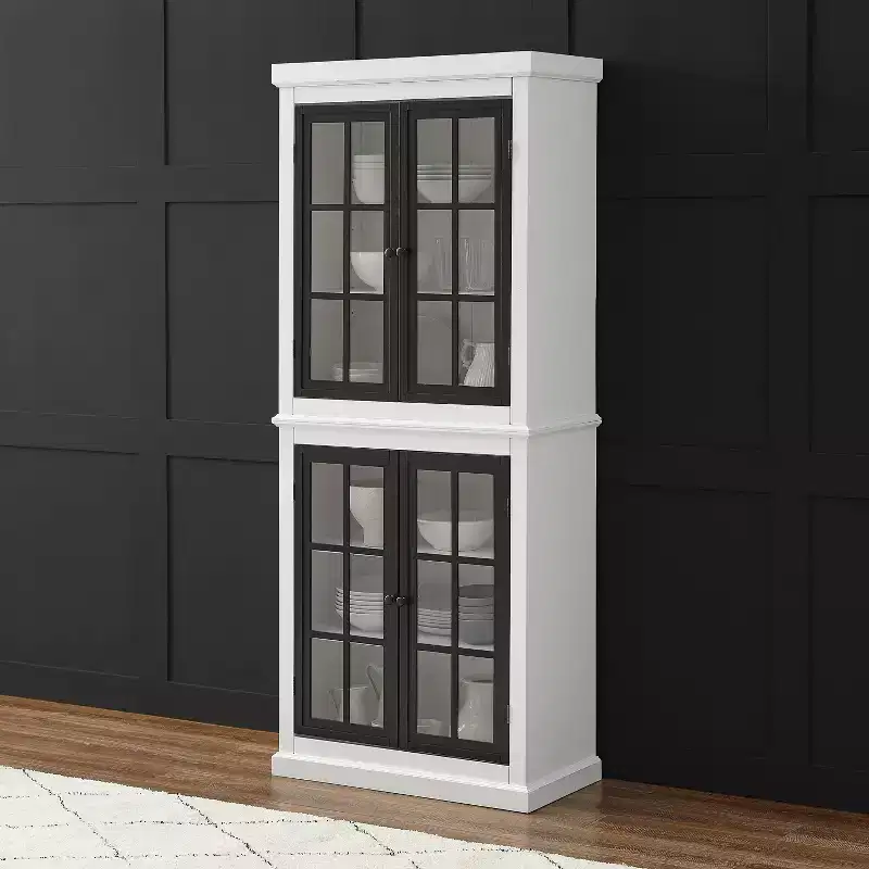 Cecily Tall Storage Pantry White/Matte Black - Crosley: Adjustable Shelves, MDF Frame, Two-Tone Finish, 72" Height